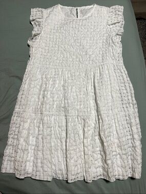 SHEIN White Textured Ruffle Sleeve Tiered Dress